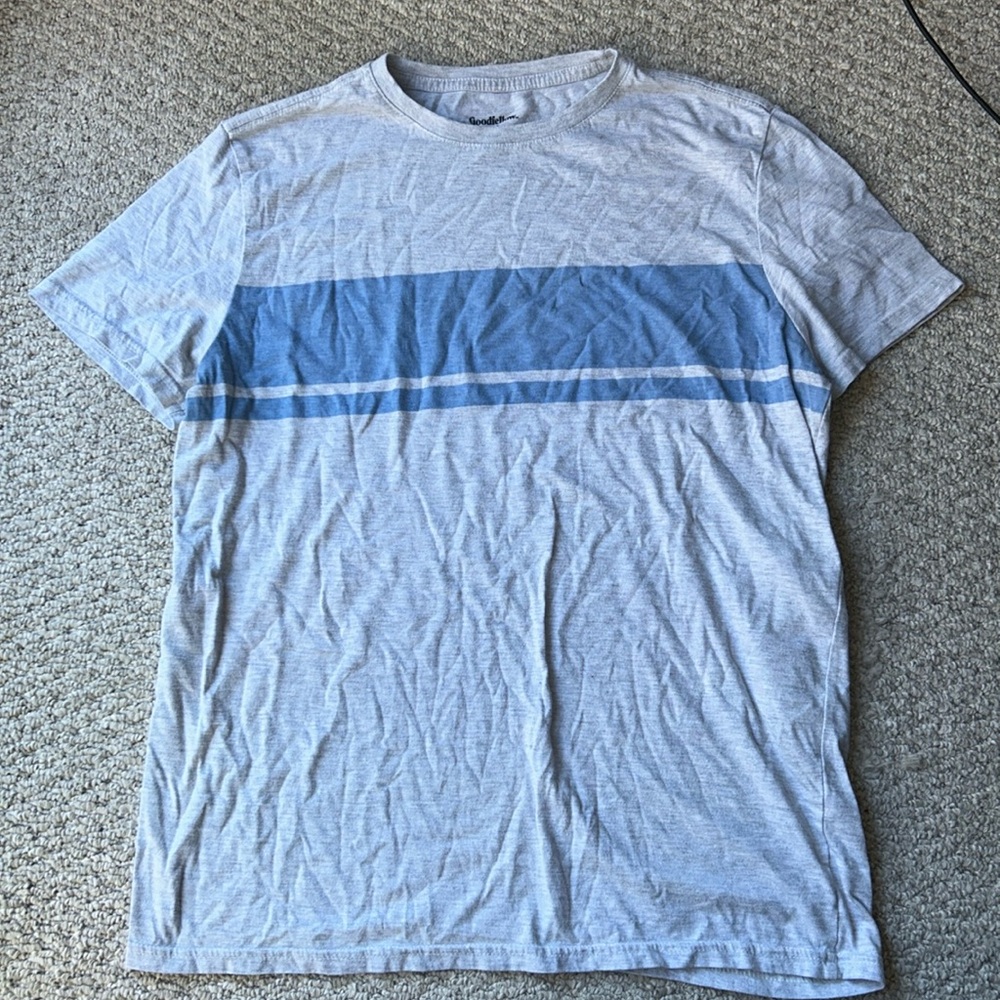 Gray T-Shirt with Blue Stripe